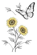 butterfly with sunflowers tattoo design idea