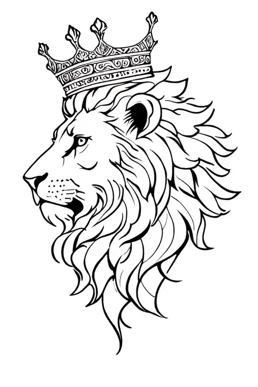 lion with a crown facing the side profile traditional tattoo design idea