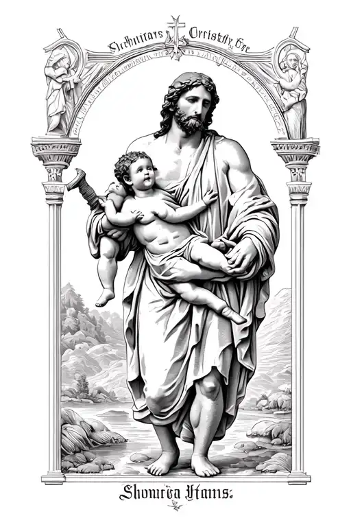 st christopher carrying baby jesus tattoo design idea