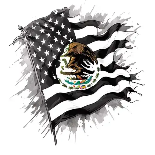 Mexican and American flag morphing tattoo design idea