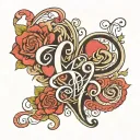 cursive text of letter c, m, y and j with heart in every middle of it tattoo design idea
