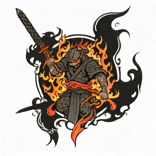 7 virtues of bushido with flames tattoo design idea