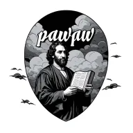 the name "pawpaw" with clouds man holding the Bible  tattoo design idea
