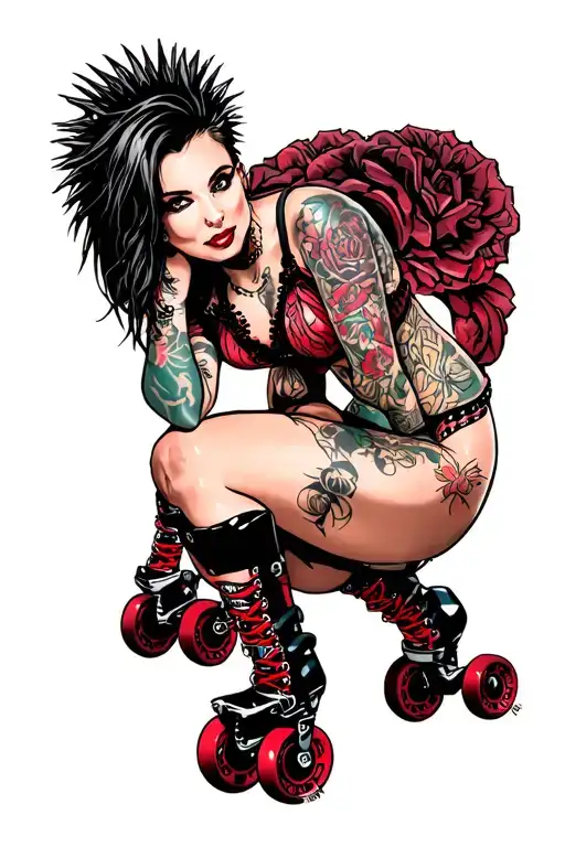 roller derby pin up girl with spiky hair and tattoos tattoo design idea