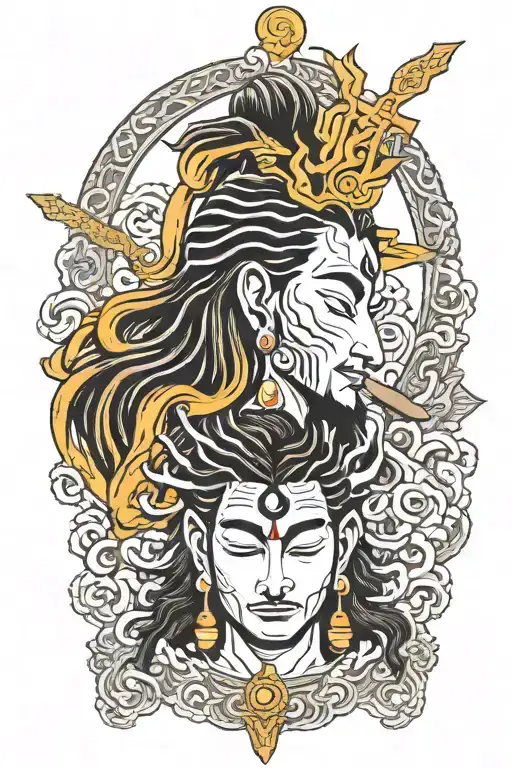 half head lord shiva with half head jesus christ crucifixion tattoo design idea