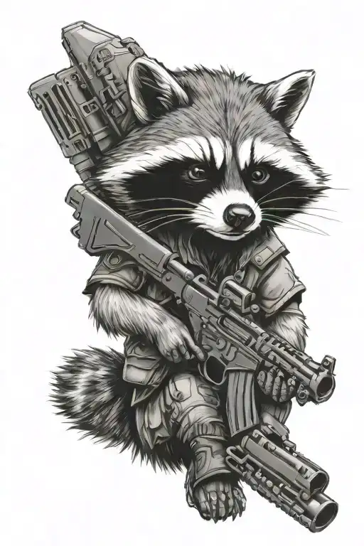 tactical racoon holding gun tattoo design idea