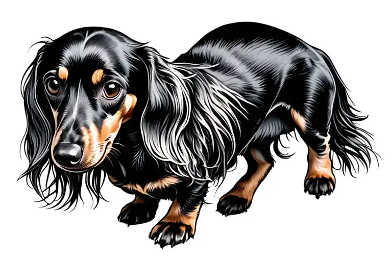 Simple Long haired miniature dachshund tattoo design idea