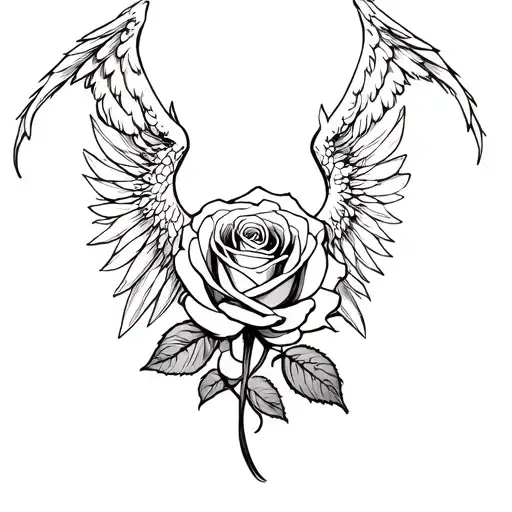 rose with a demon with angel wings tattoo design idea