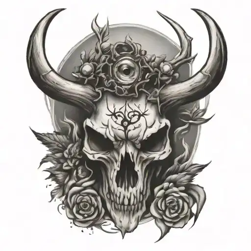 buck, skull, eye looking tattoo design idea