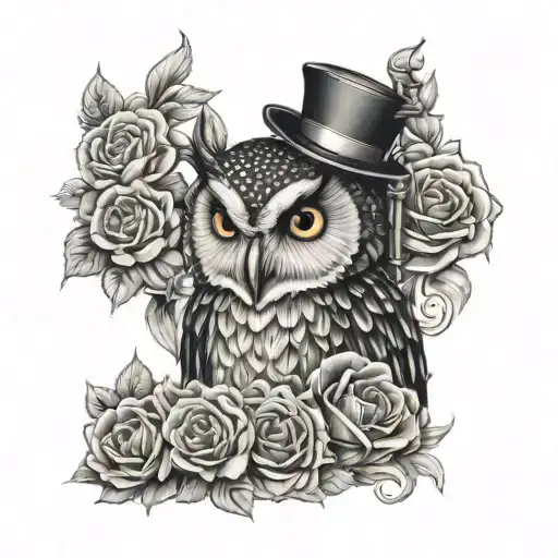 brittania, excalibur, owl, roses wrapped tattoo design idea