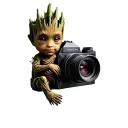 Baby Groot and Camera tattoo design idea