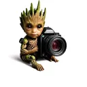 Baby Groot and Camera tattoo design idea