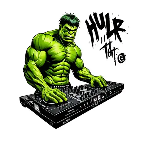 hulk behind decks djing tattoo design idea