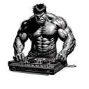 hulk behind decks djing tattoo design idea