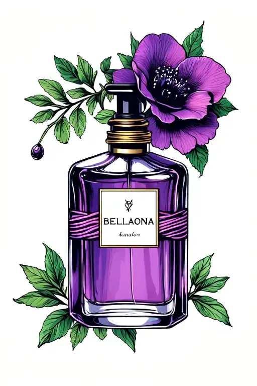 Belladonna wrapped around perfume bottle tattoo design idea