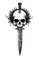 Sharp long dagger with runes shaded skull head text "afro" graffiti tattoo design idea