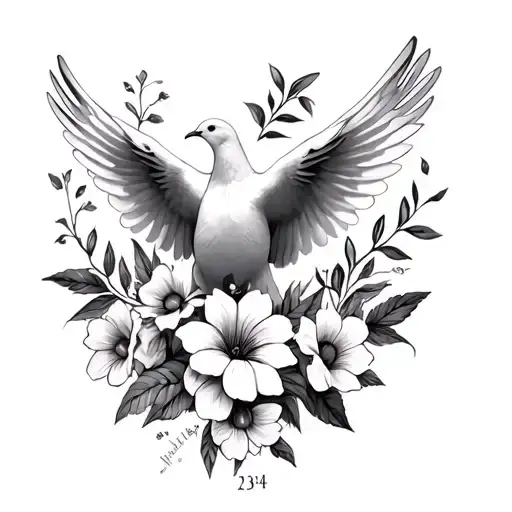 flowers, doves, psalm 23:4 tattoo design idea
