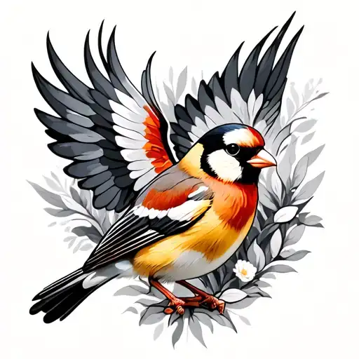 goldfinch bird with wing spread tattoo design idea