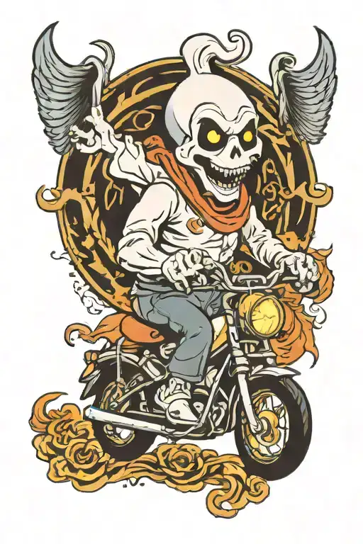 Casper the friendly ghost on biker bike    tattoo design idea