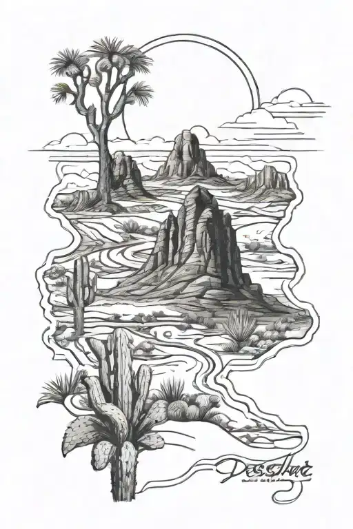 arizona deserts and mountains tattoo design idea