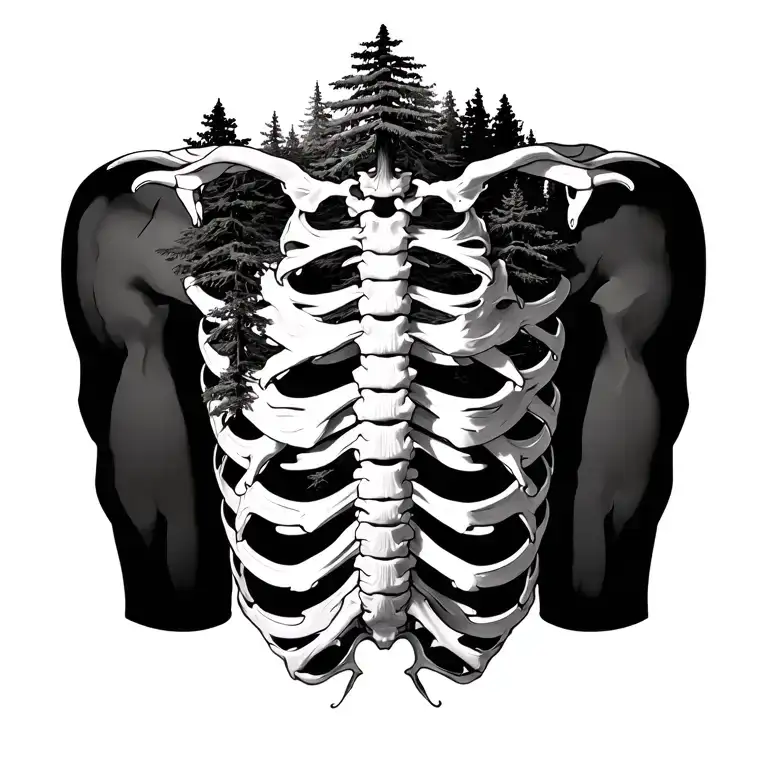 spine and ribs made of nature elements like trees tattoo design idea