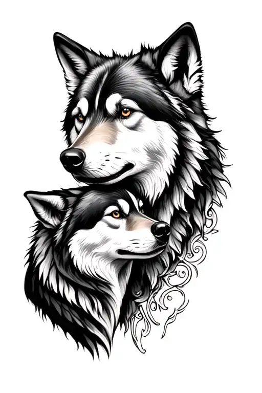 half wolf for couples tattoo tattoo design idea