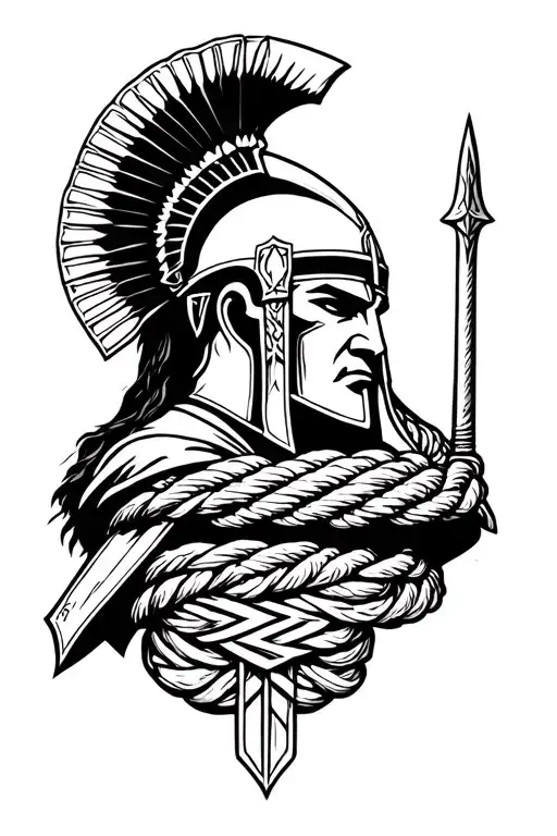 I need a Spartan soldier, with a background theme a Greek cord at the bottom, the art is to cover another tattoos tattoo design idea