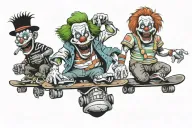 Monsters clowns and scary Movie.Code Movie.Characters Movie.Characters skateboard Movie.Characters skateboarding together tattoo design idea