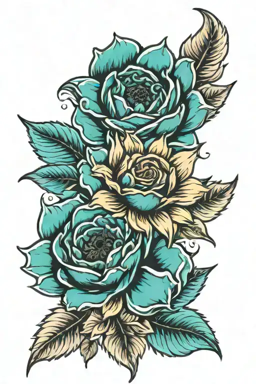 memorial for mom roses sunflower turquoise   tattoo design idea