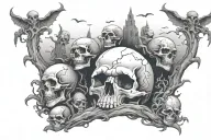 graveyard scene with skulls and demons tattoo design idea