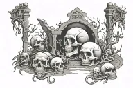 graveyard scene with skulls and demons tattoo design idea