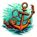 fish net boat anchor tattoo design idea