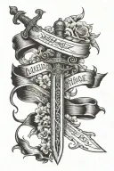 single bastard sword with  single banner reading Psalms 3:27 running horizontally tattoo design idea