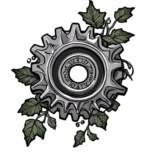 gear and ivy vines tattoo design idea