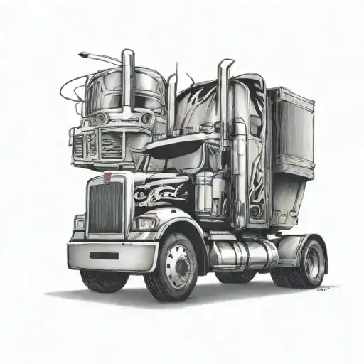 18 wheeler semi truck tattoo design idea