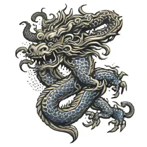 Incorporate a Chinese dragon intertwined with symbols of strength and determination from Muay Thai and Brazilian Jiu Jitsu tattoo design idea