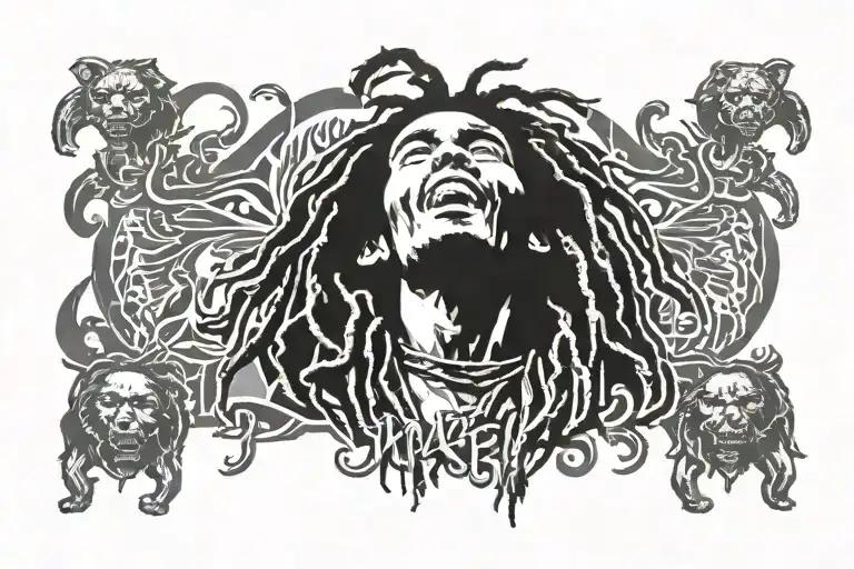 bob marley stencil art with exodus album tattoo design idea