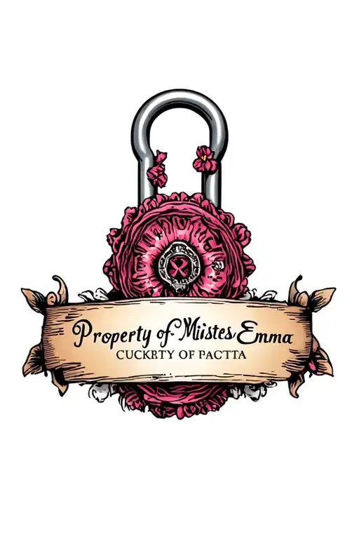 "Property_of Mistress Emma" "Property_of Mistress Emma" chastity cuckold padlock maid tattoo design idea