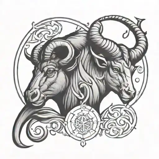 Capricorn and Taurus zodiac symbol tattoo design idea