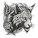 Witcher lynx school head with Witcher signs floating in background  tattoo design idea