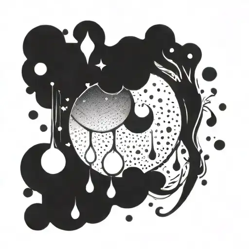 moon rain drops tattoo design idea