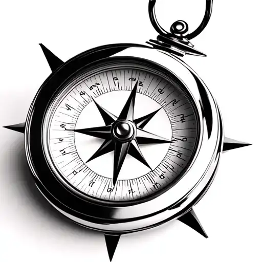 3d realistic black and white compass. Side angle tattoo design idea
