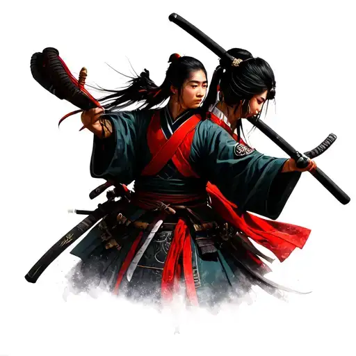 Japanese samurai with a girl tattoo design idea