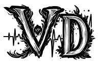 "V D" heartbeat line running tattoo design idea