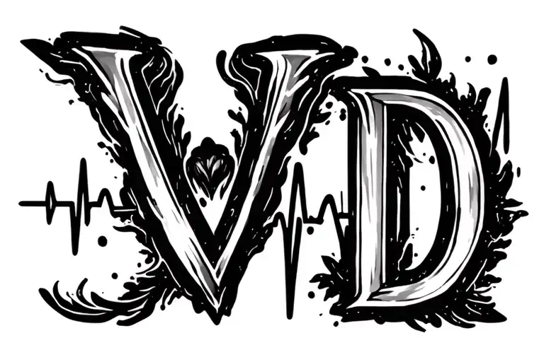 "V D" heartbeat line running tattoo design idea