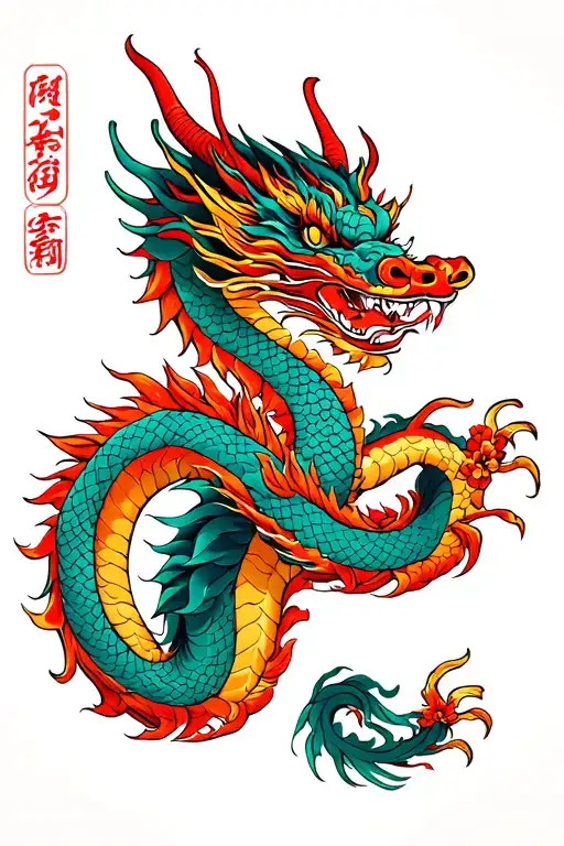 dragon wraps around Chinese pagoda temple tattoo design idea