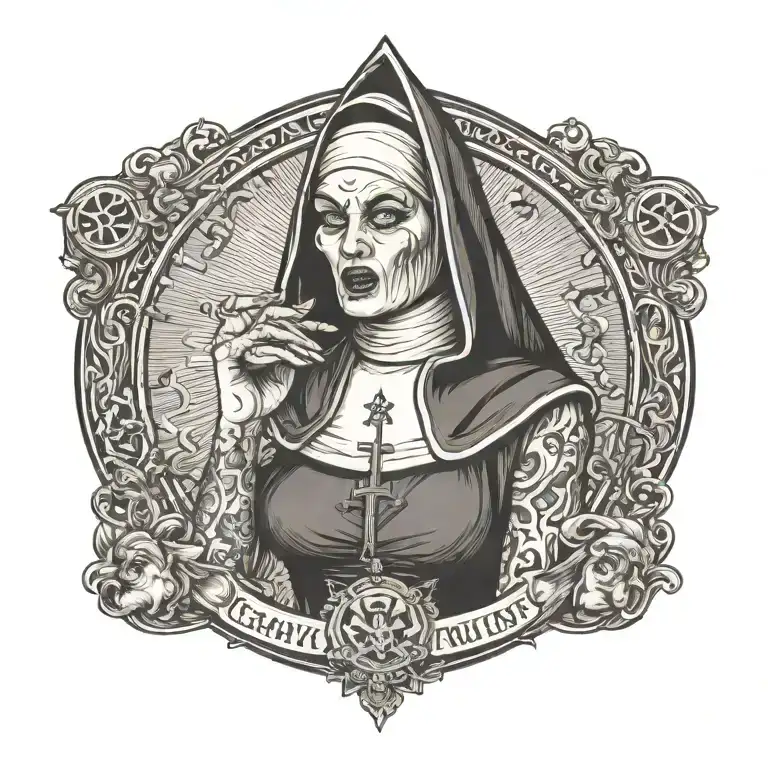 crazy naughty sexy nun smoking vape tattoo design idea