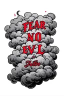 The tattoo features a cloud-like design with a Bible verse written in red, specifically "FEAR NO EVIL" in bold letters,  tattoo design idea