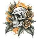 skull roses fire  tattoo design idea