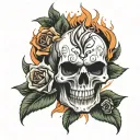 skull roses fire  tattoo design idea